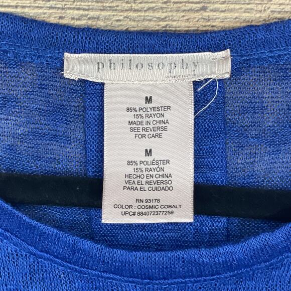 Philosophy Blue Crop Sleeve Lightweight Sweater Size Medium - Picture 3 of 9